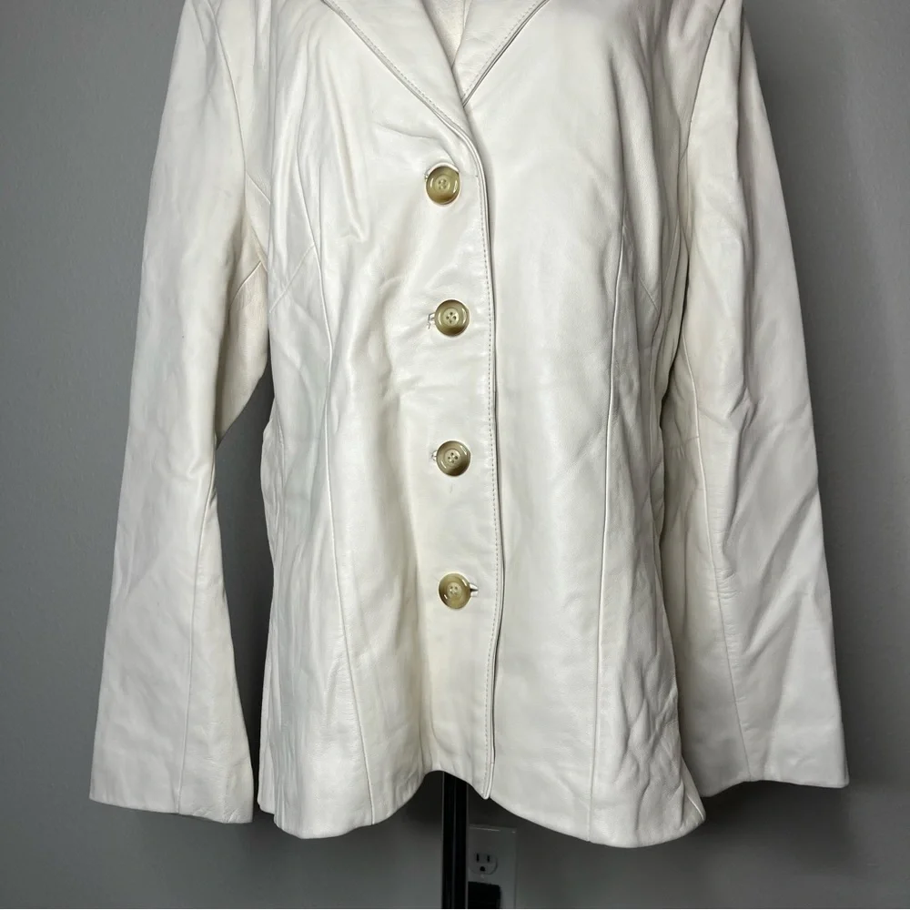 Vintage Wilson Leather White Button Front Collared Leather Jacket Classic - Picture 5 of 9